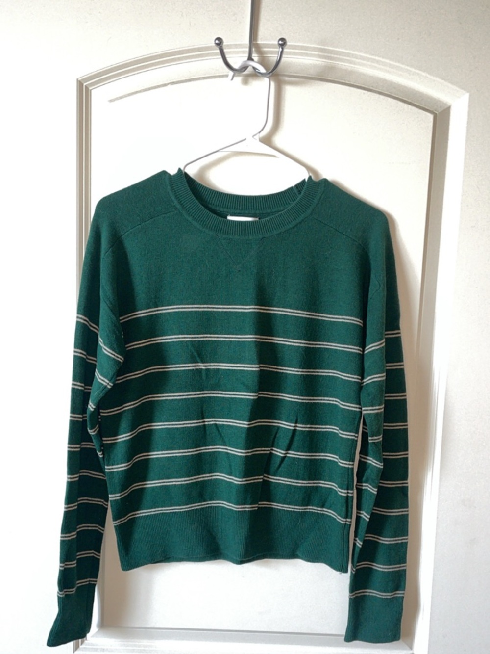 Evereve Green Striped Crewneck Sweater
